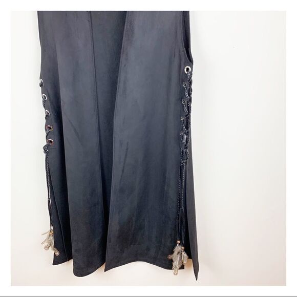 Zara Basic Black Faux‎ Suede Long Vest Side Lacing - Picture 15 of 15